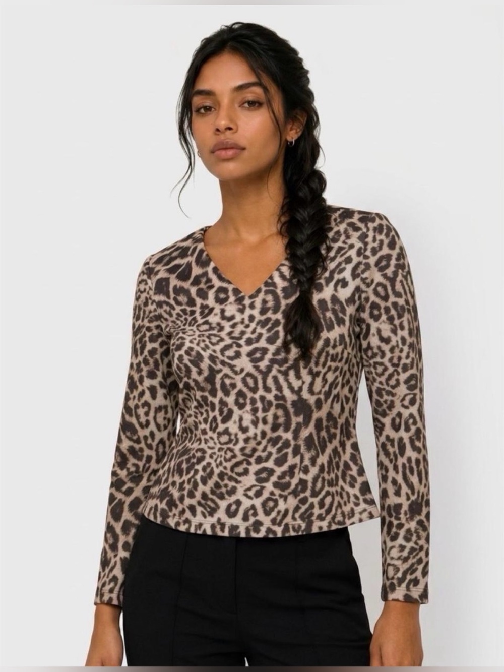 Cabi Sophia Blouse leopard print 
Size XS cheetah Scuba Fabric